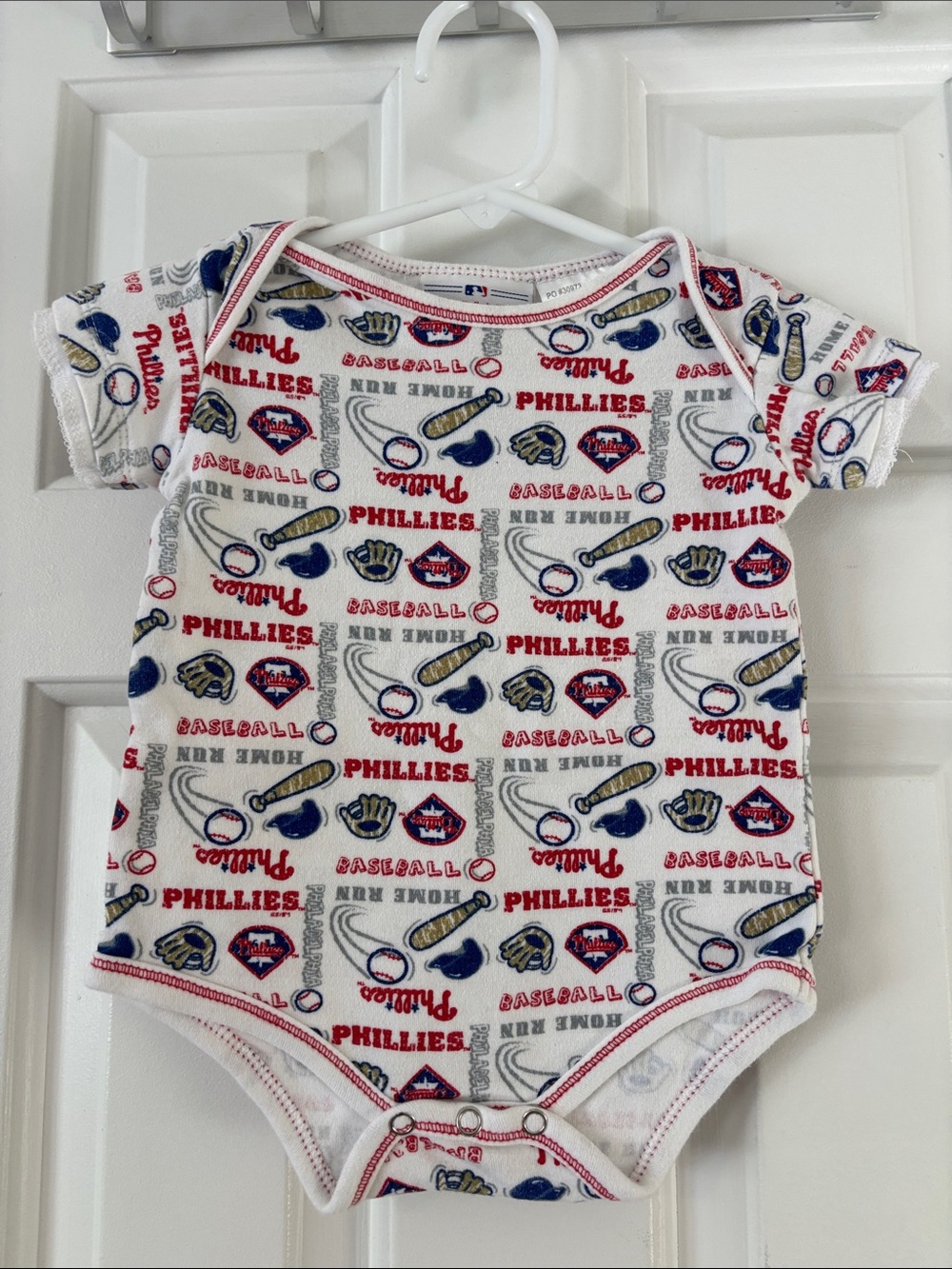 Genuine Merchandise White Red & Navy Phillies Pattern Baby Bodysuit